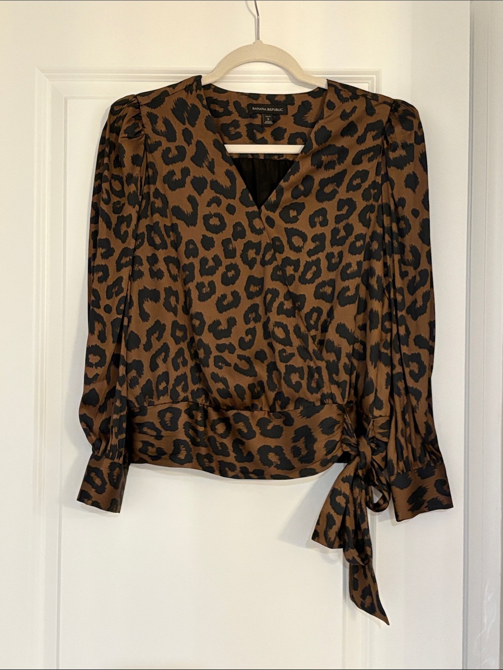 Banana Republic Brown and Black Leopard Wrap Blouse